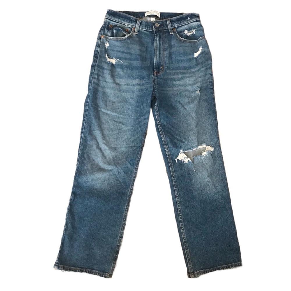 Abercrombie Curve Love Ankle Straight Ultra High Rise Distressed Jeans